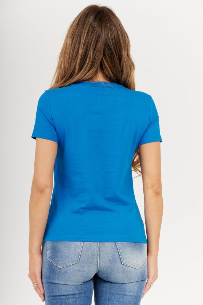 GUESS Tricou albastru pentru femei cu logo triunghi mare