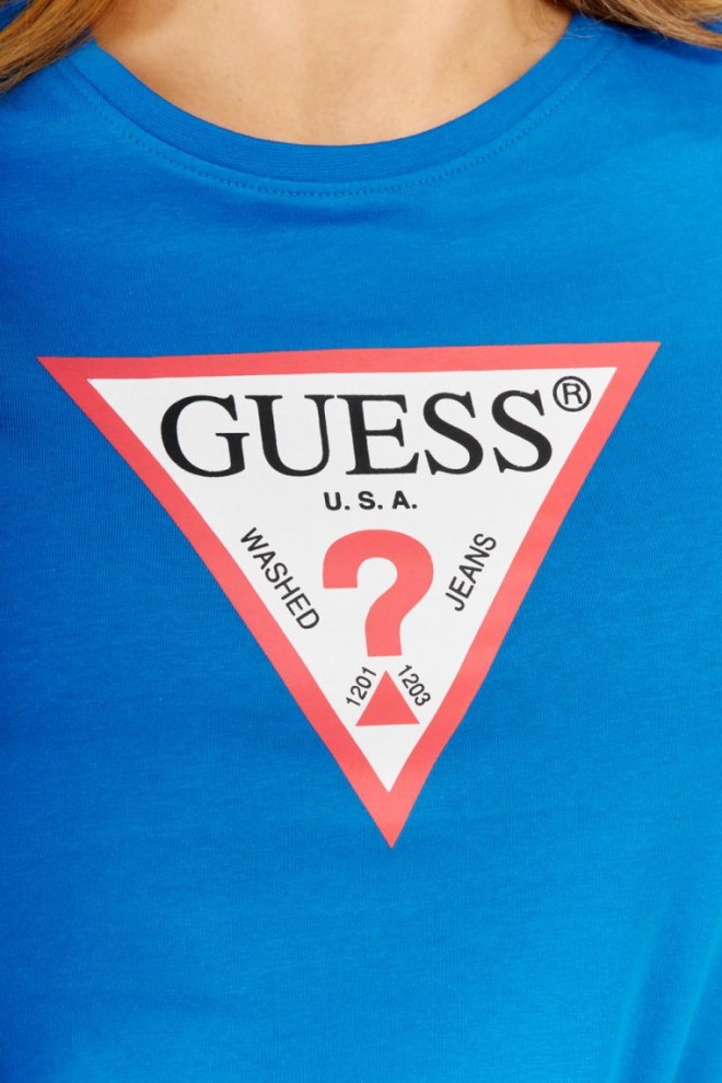 GUESS Tricou albastru pentru femei cu logo triunghi mare