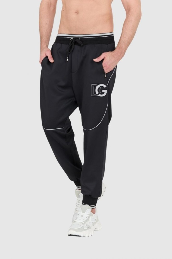 DOLCE & GABBANA Pantaloni de trening negri pentru bărbați cu logo mare