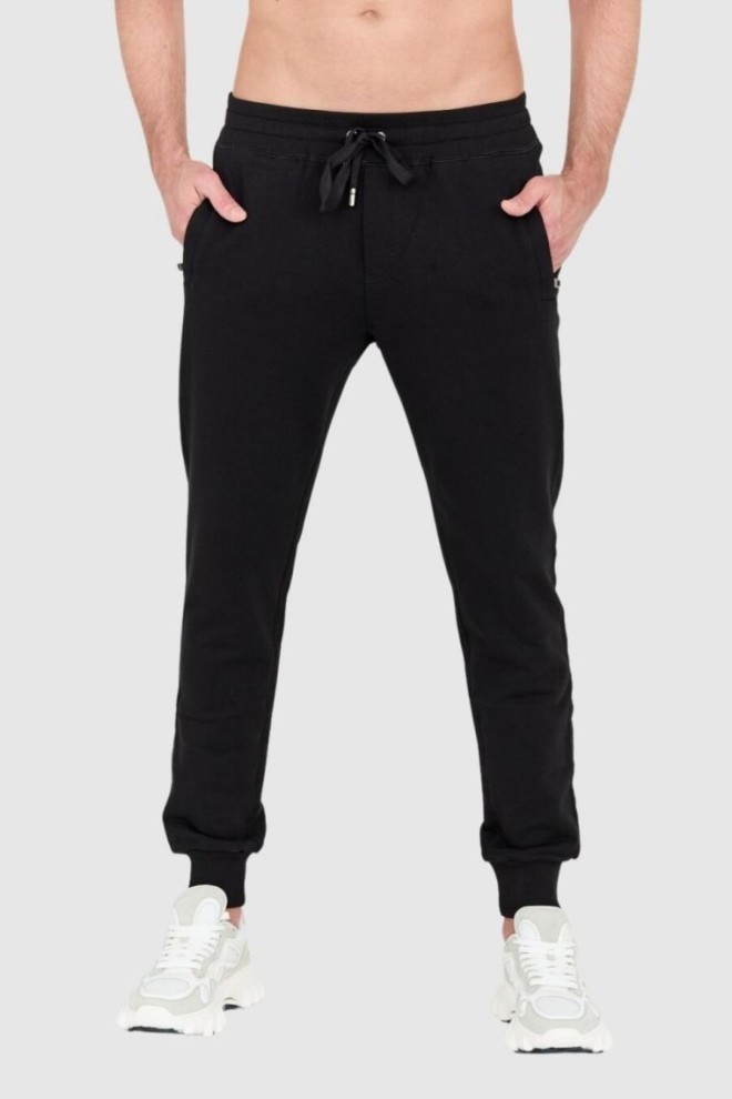 DOLCE & GABBANA Pantaloni de trening negri pentru bărbați cu logo brodat