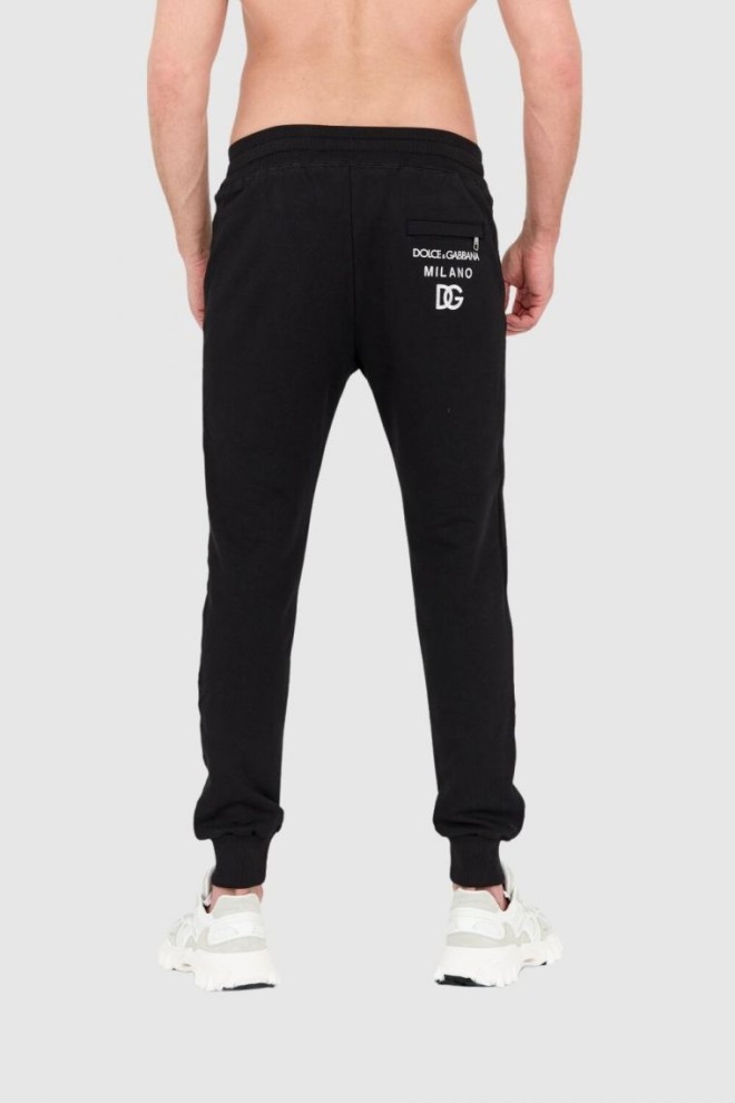 DOLCE & GABBANA Pantaloni de trening negri pentru bărbați cu logo brodat