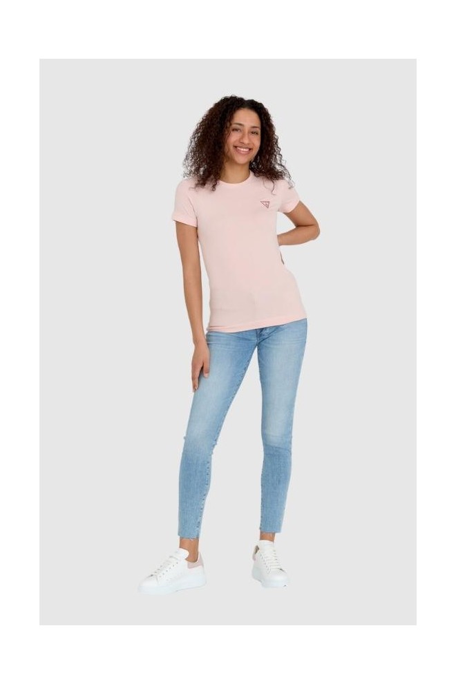 GUESS Pink women's slim fit t-shirt with small logo