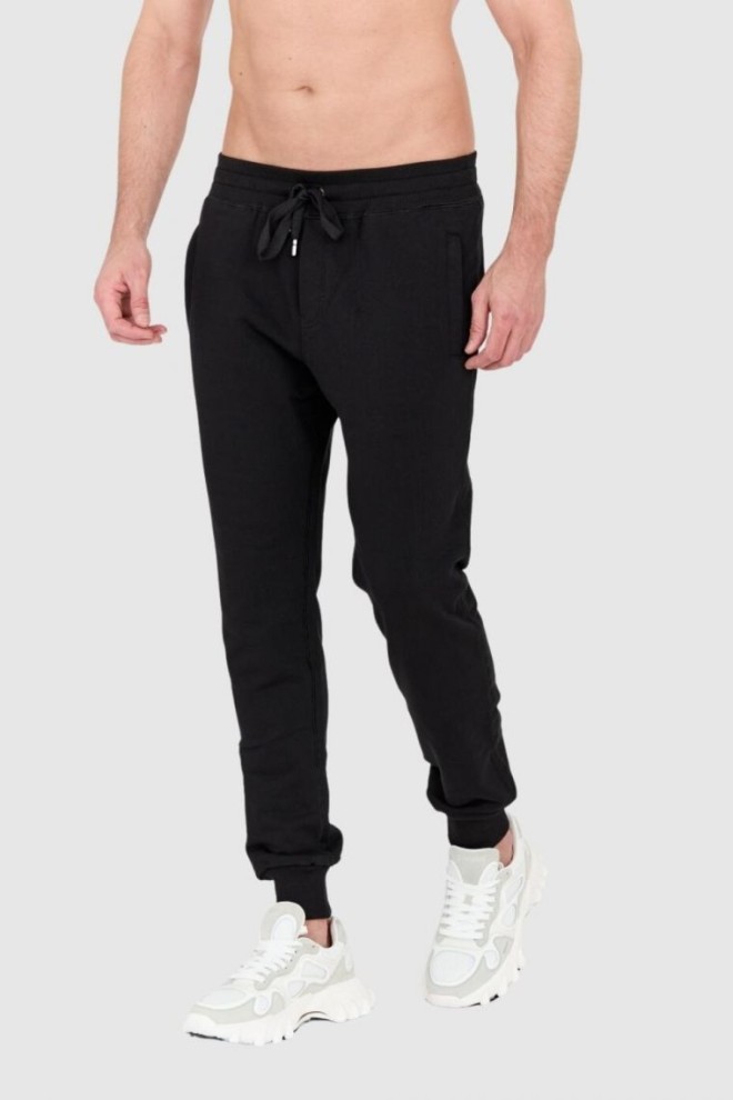 DOLCE & GABBANA Pantaloni de trening negri pentru bărbați cu logo brodat