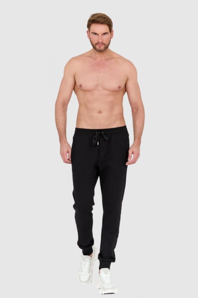 DOLCE & GABBANA Pantaloni de trening negri pentru bărbați cu logo brodat