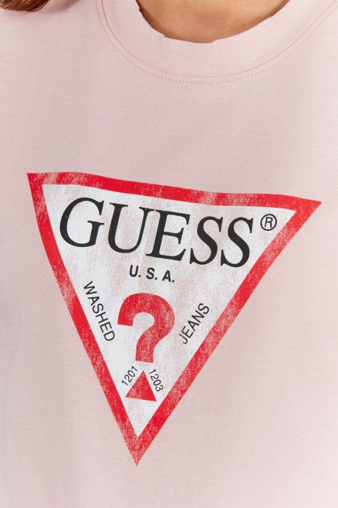 GUESS Różowy t-shirt damski z vintage logo