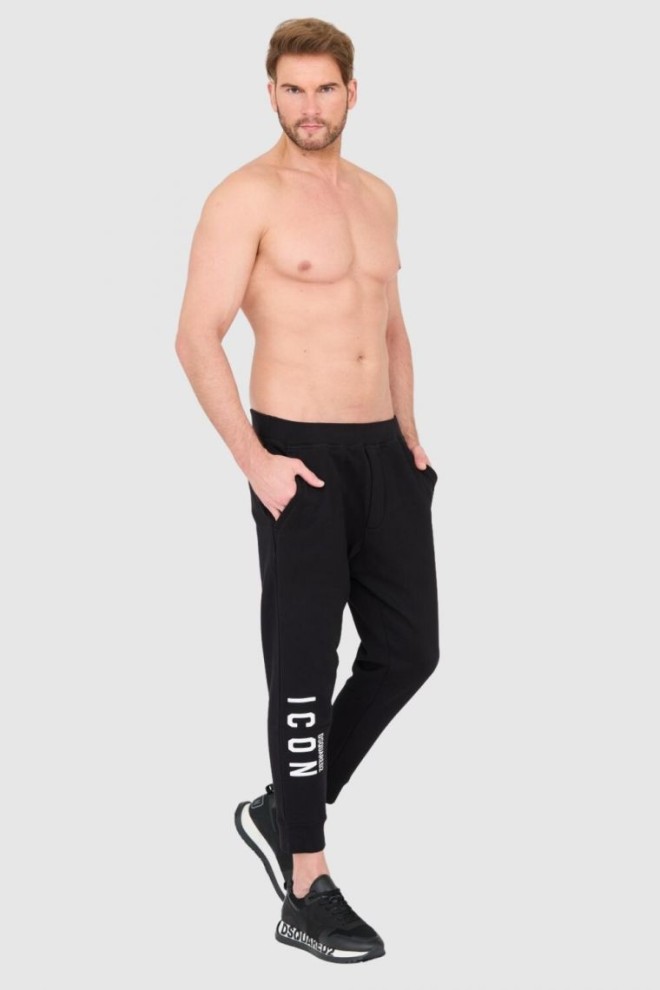 DSQUARED2 Black men's long sweatpants with white icon logo