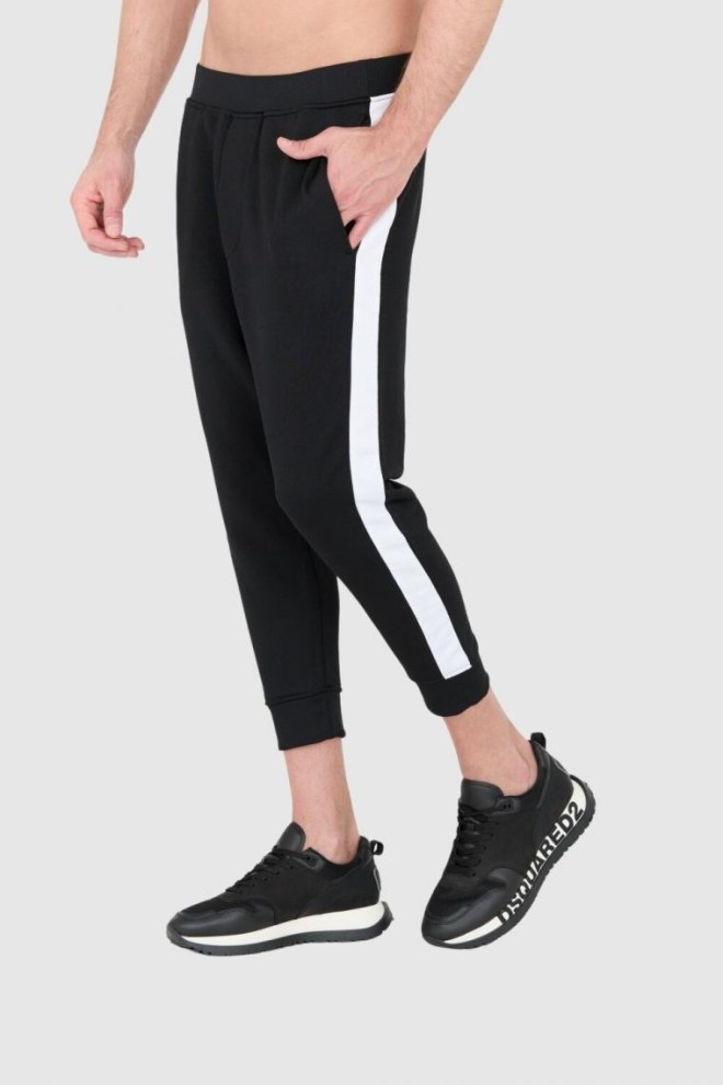 DSQUARED2 Pantaloni de trening bărbătesc negri cu bordură albă