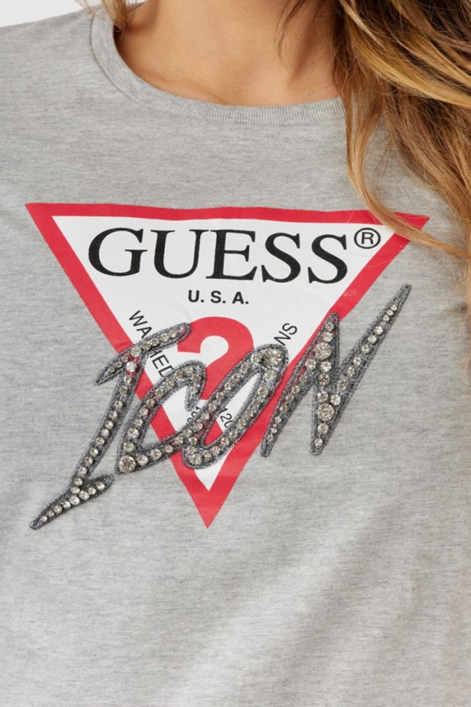 GUESS Tricou gri cu icoane pentru femei
