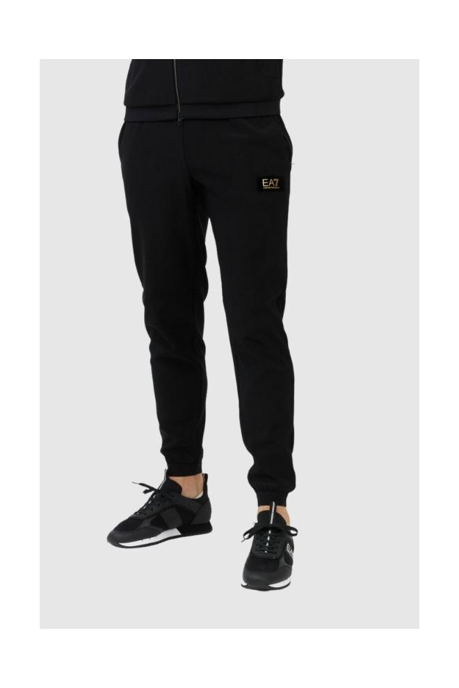 EA7 Black sweatpants with velvet logo