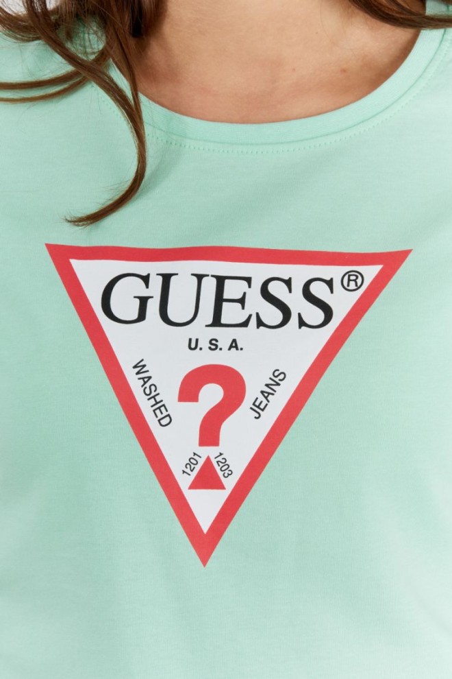 GUESS Zielony t-shirt damski z trójkątnym logo