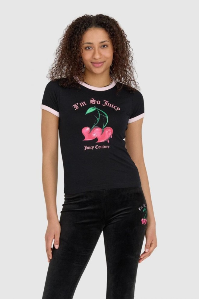 JUICY COUTURE Black women's t-shirt with cherries