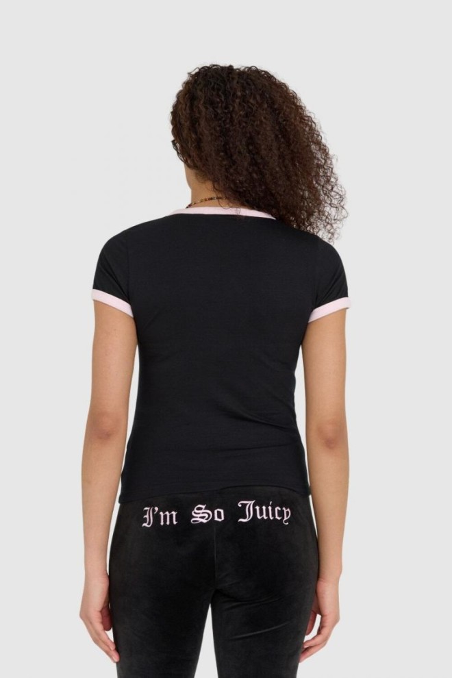 JUICY COUTURE Czarny t-shirt damski z wisienkami