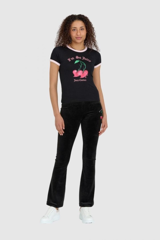 JUICY COUTURE Czarny t-shirt damski z wisienkami