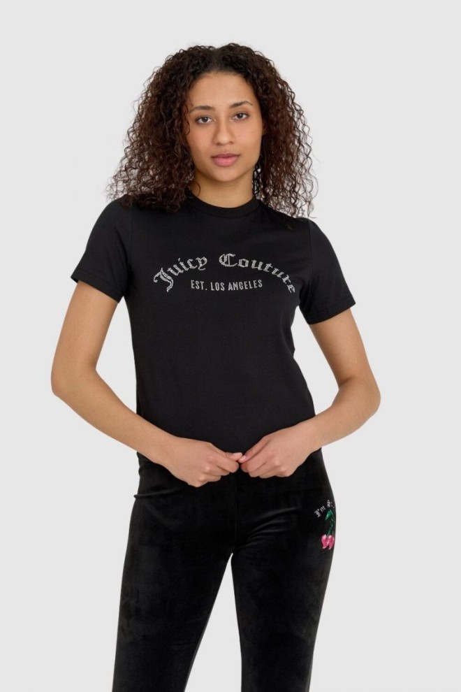 JUICY COUTURE Tricou negru pentru femei cu logo diamant