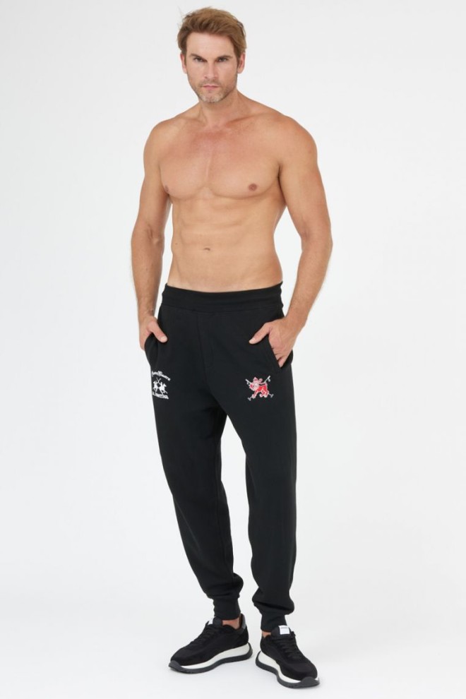 LA MARTINA Black sweatpants with embroidered logo