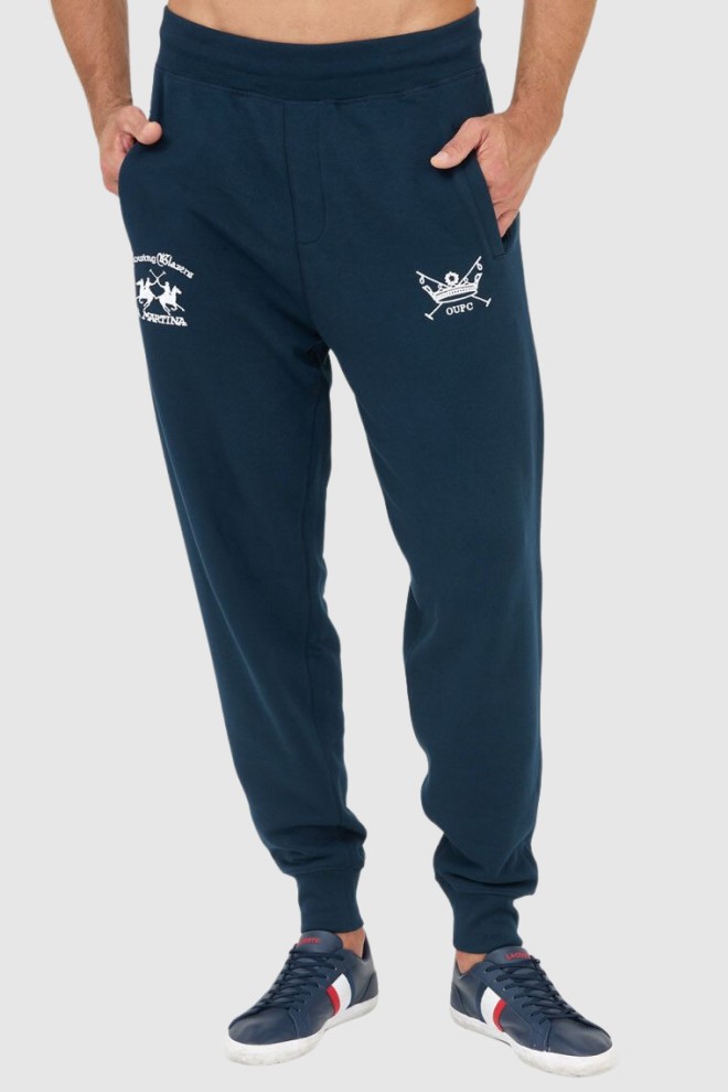 LA MARTINA Navy blue sweatpants with embroidered logo