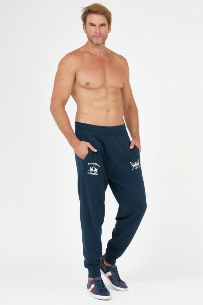 LA MARTINA Navy blue sweatpants with embroidered logo