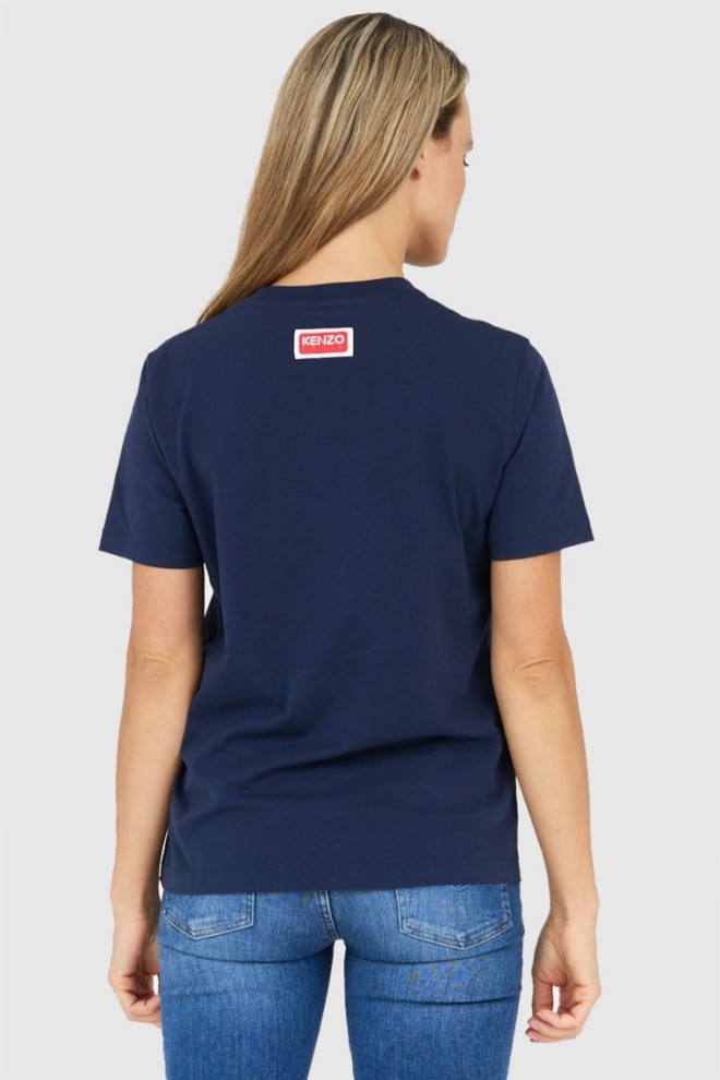 KENZO Tricou albastru marin cu flori roșii pentru femei