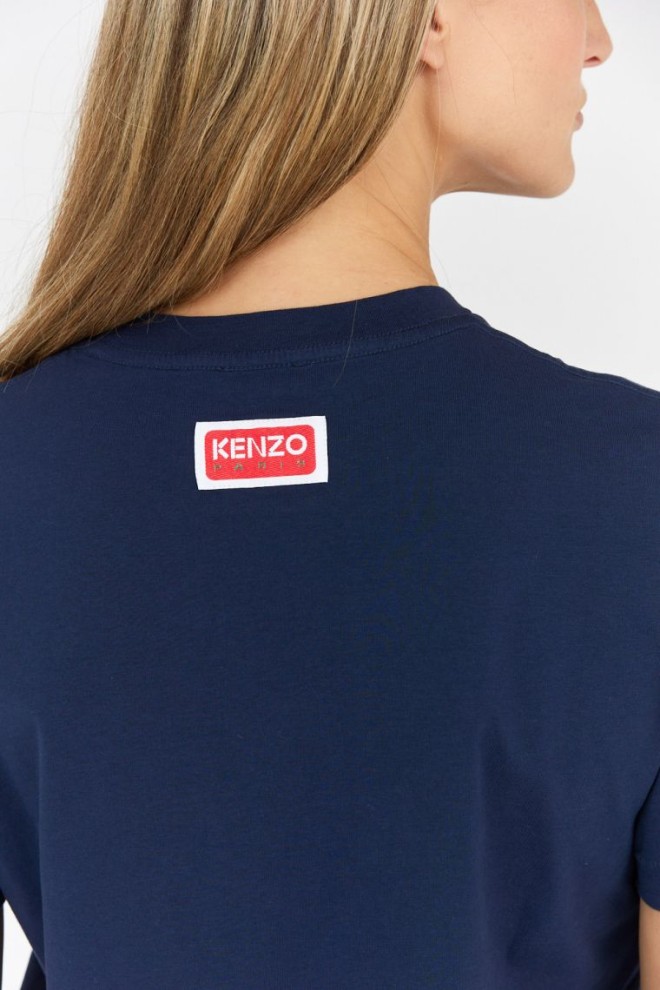 KENZO Tricou albastru marin cu flori roșii pentru femei