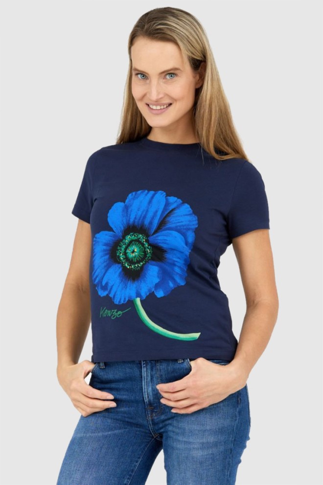 KENZO Women's navy blue poppy t-shirt