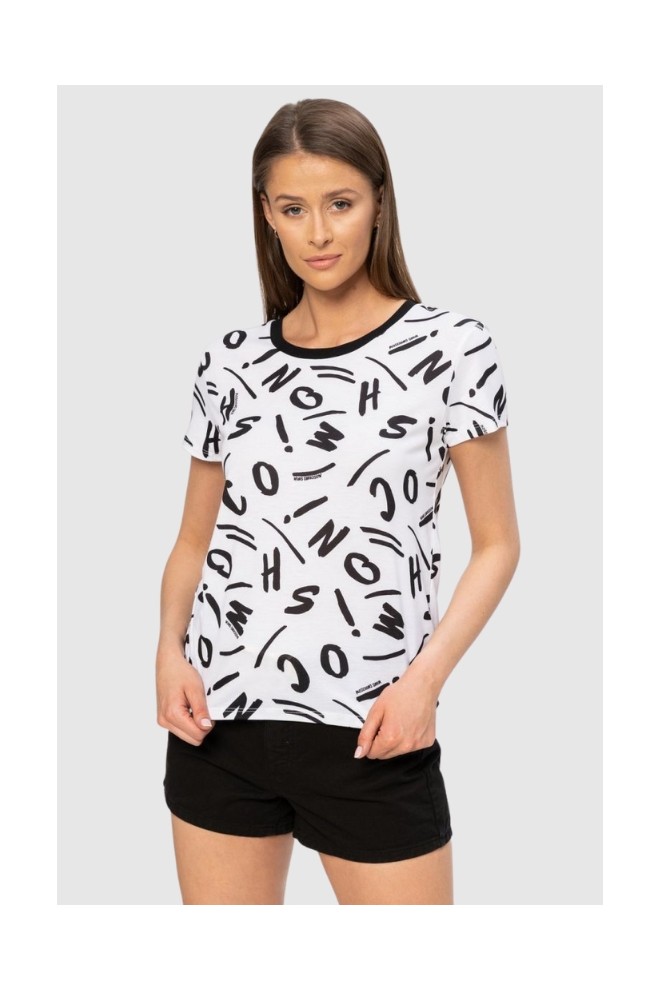 MOSCHINO Biały t-shirt w czarne litery