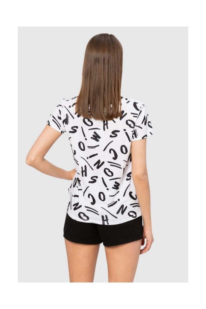 MOSCHINO Biały t-shirt w czarne litery