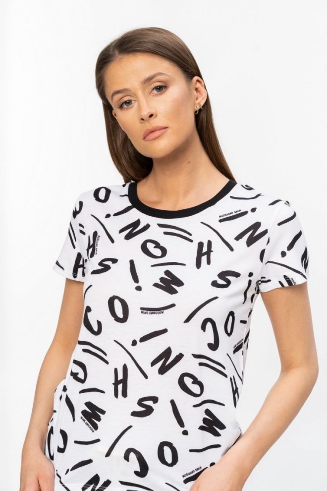 MOSCHINO Biały t-shirt w czarne litery