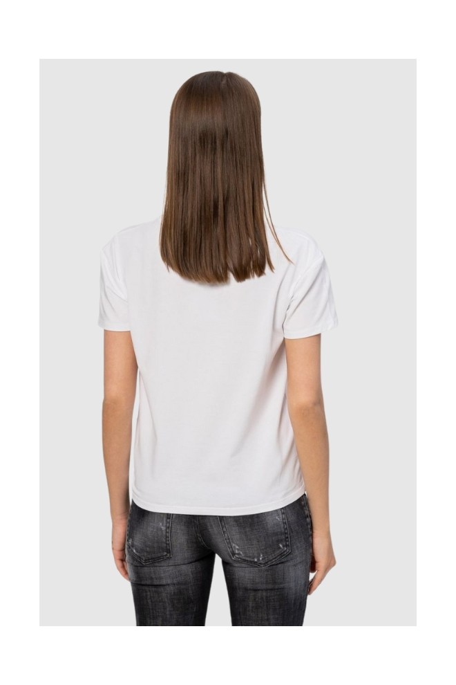 Tricou alb pentru femei MOSCHINO cu logo și flori