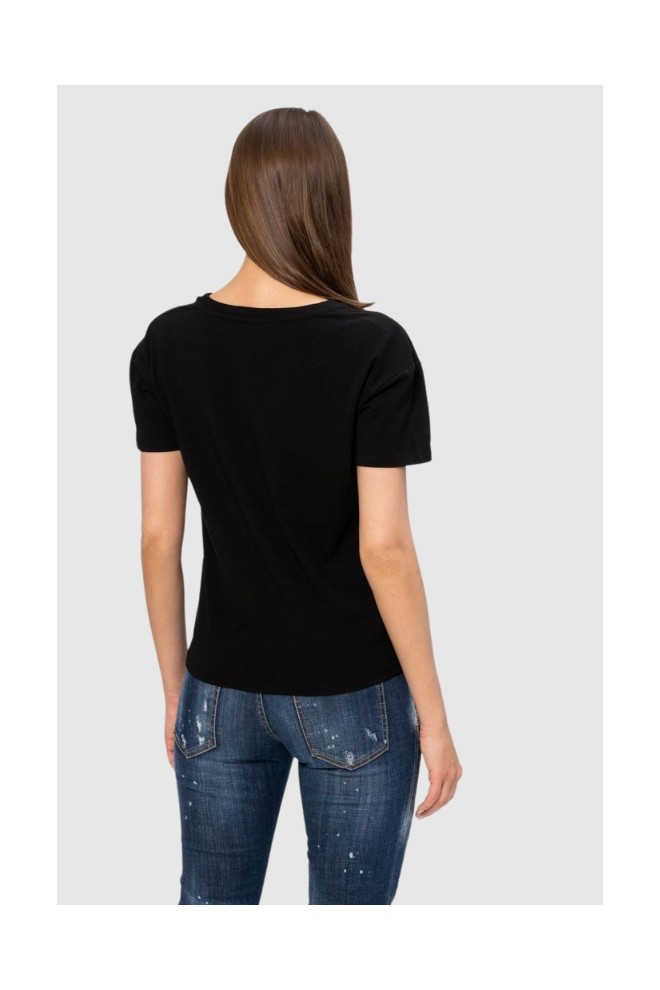 MOSCHINO Tricou negru pentru femei cu logo și flori