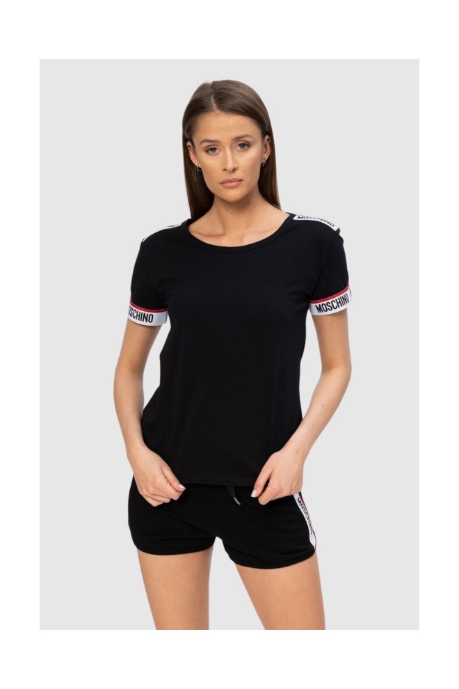 MOSCHINO Black t-shirt with logo pennons