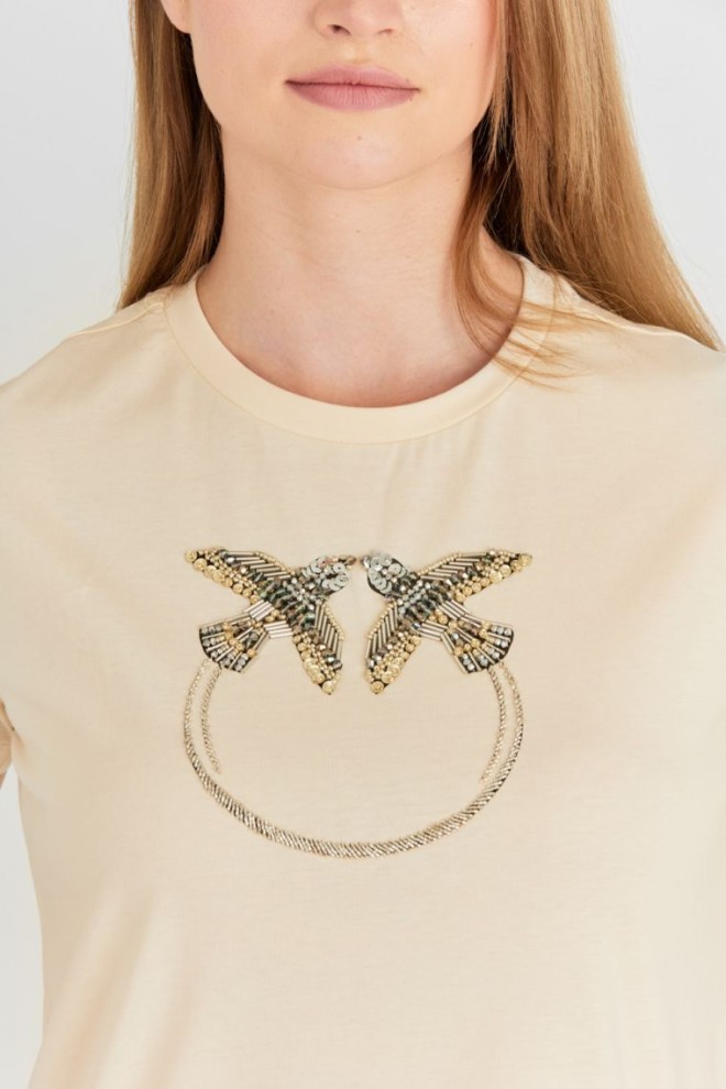 PINKO Beige women's sequin logo t-shirt