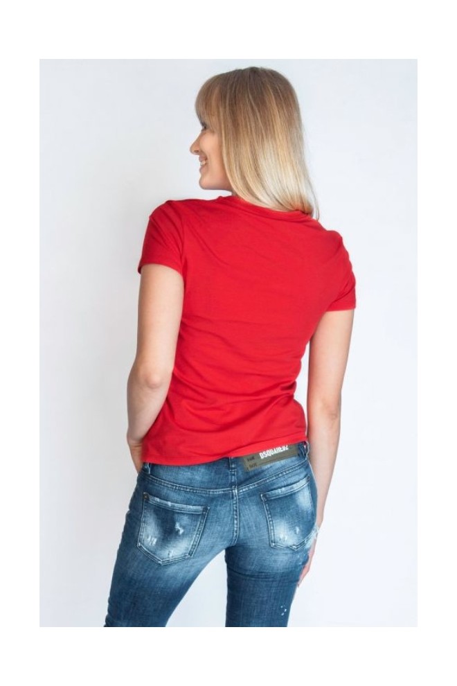 MOSCHINO Tricou roșu pentru femei cu logo și imprimare de ursuleț