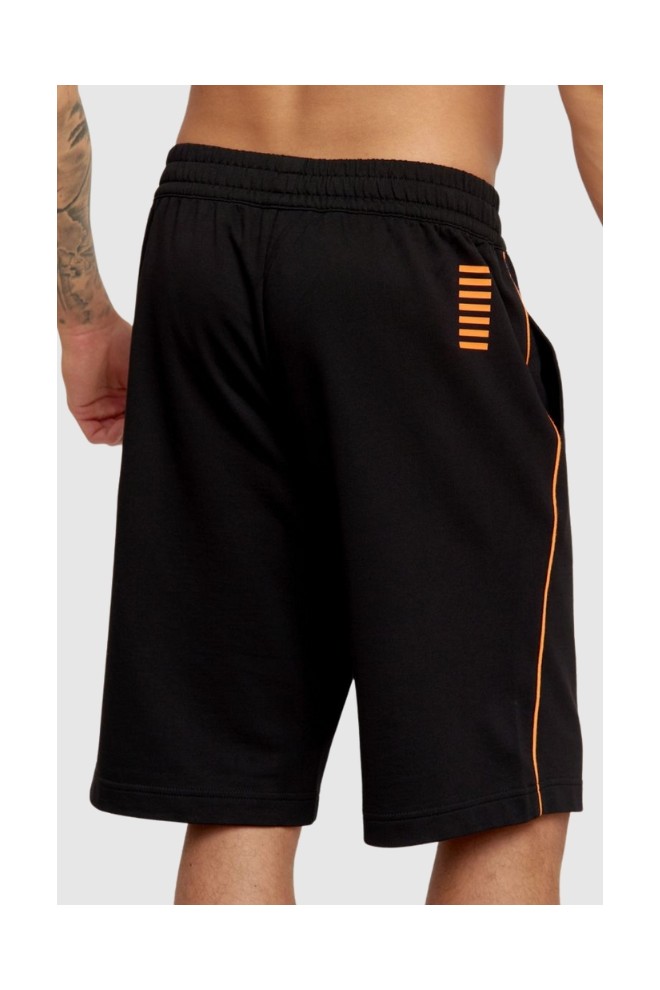 EA7 Black cotton shorts with orange piping