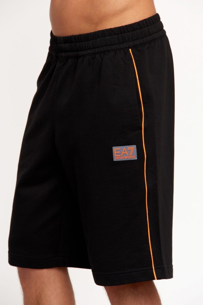 EA7 Black cotton shorts with orange piping