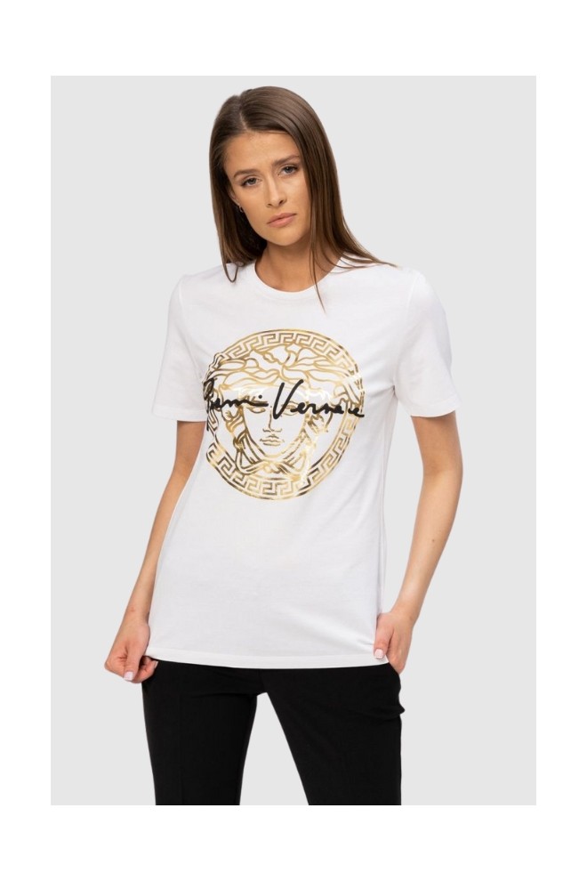 VERSACE Tricou alb pentru femei cu medusa aurie