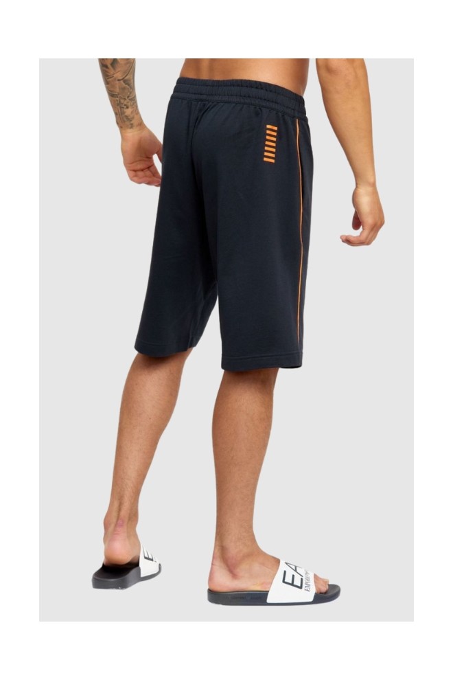 EA7 Navy blue cotton shorts with orange piping