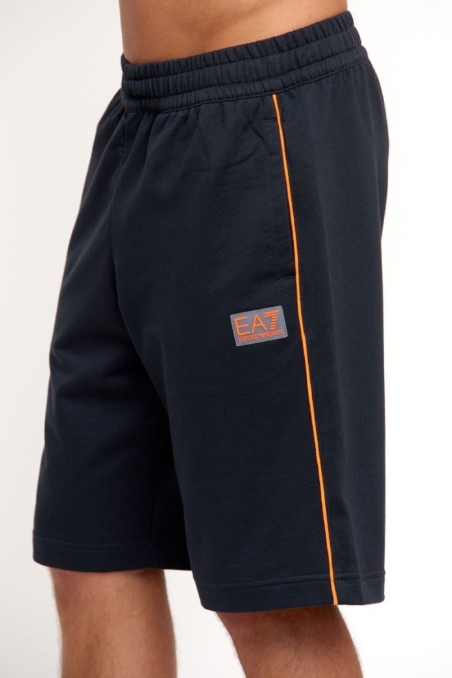 EA7 Navy blue cotton shorts with orange piping