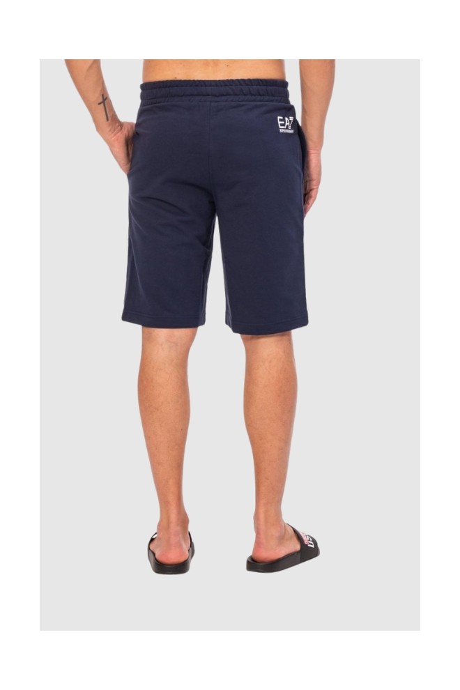 EA7 Navy blue cotton shorts with large logo