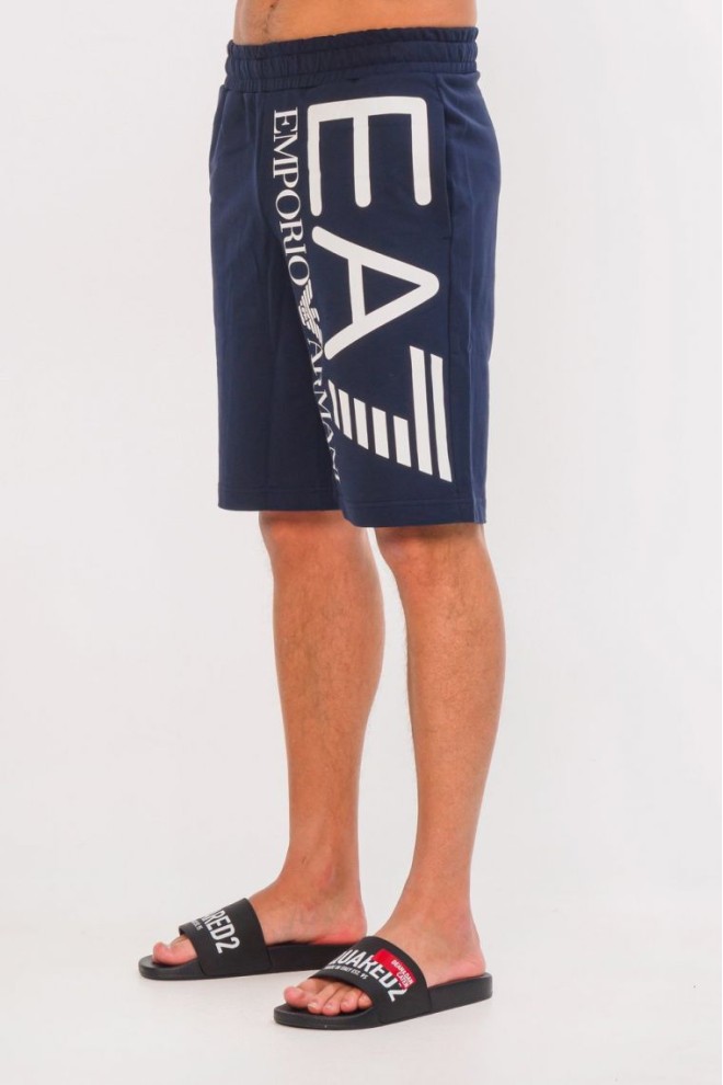 EA7 Navy blue cotton shorts with large logo