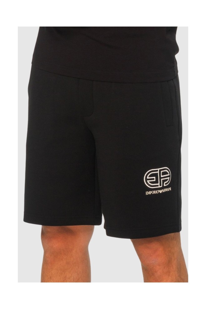 EMPORIO ARMANI Black cotton shorts with embroidered logo