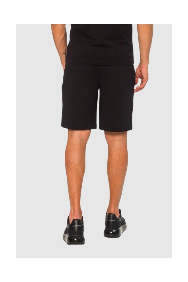 EMPORIO ARMANI Black cotton shorts with embroidered logo