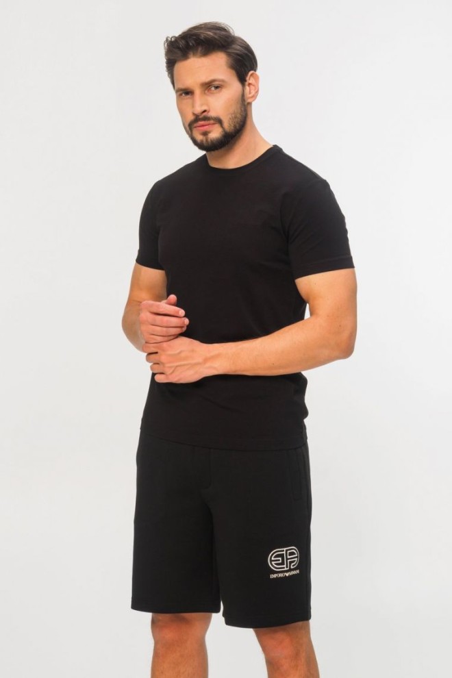 EMPORIO ARMANI Black cotton shorts with embroidered logo