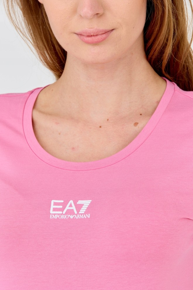 EA7 Damski t-shirt różowy z logo na środku