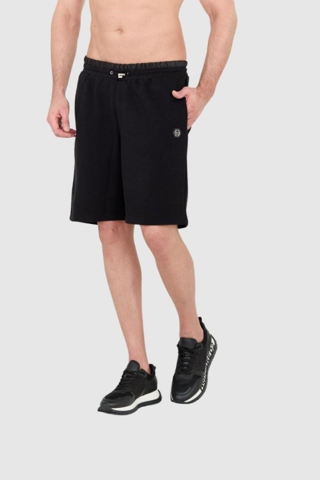 PHILIPP PLEIN Pantaloni scurți de trening hexagonali negri pentru bărbați