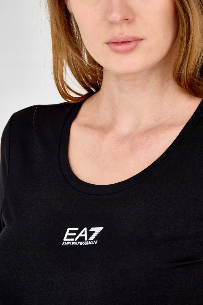EA7 Tricou negru pentru femei cu logo în centru