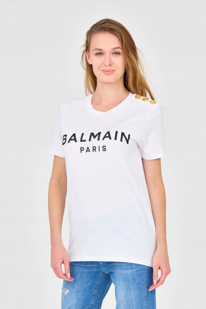 BALMAIN White women's t-shirt with buttons