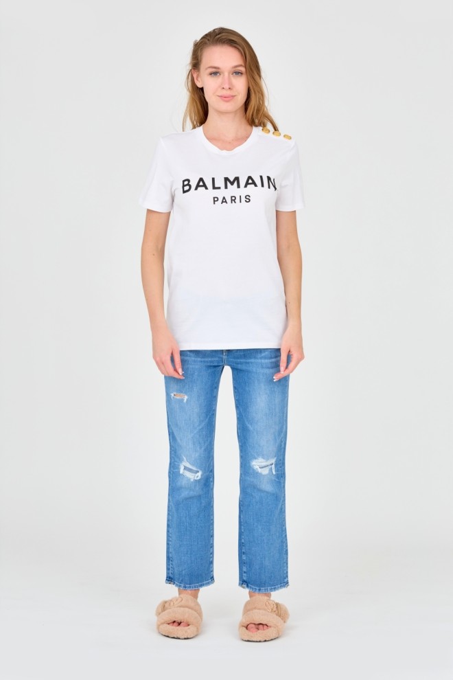 BALMAIN White women's t-shirt with buttons