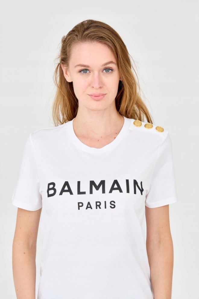 BALMAIN White women's t-shirt with buttons