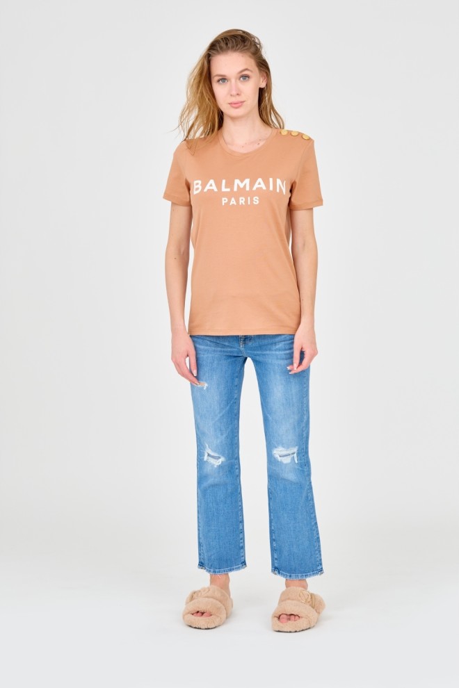 BALMAIN Brown women's t-shirt with buttons