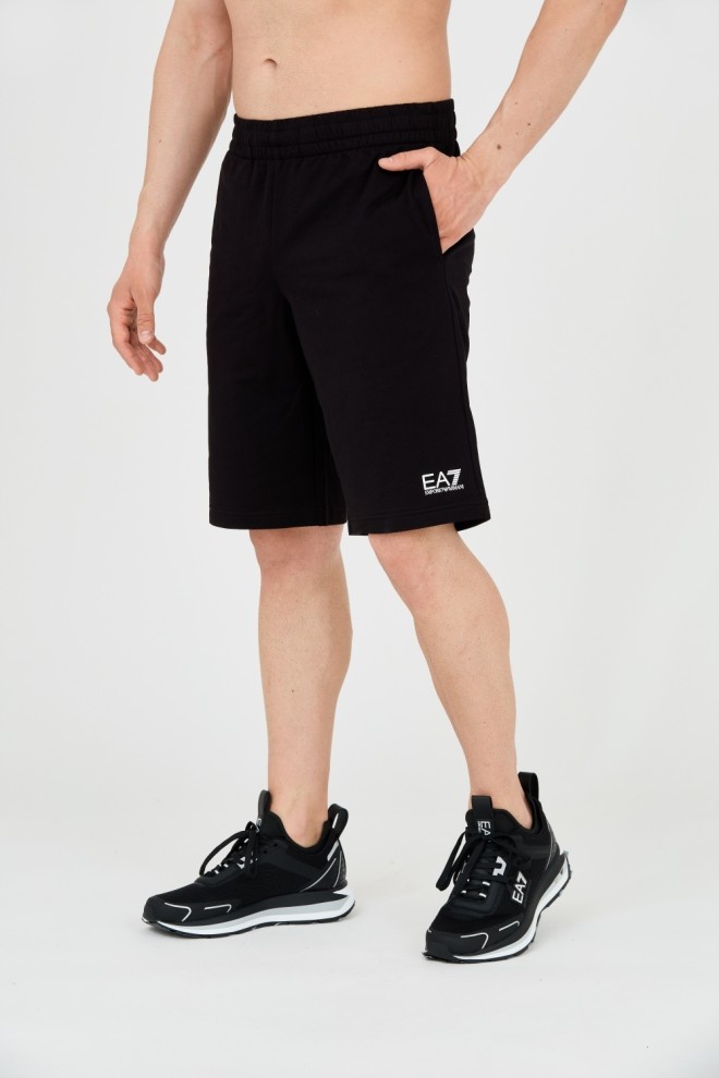 EA7 Black men's shorts with white logo